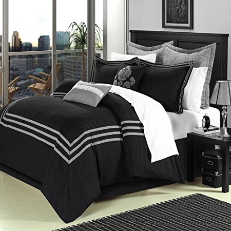 Chic Home 8-Piece Cosmo Comforter Set, Queen, Black