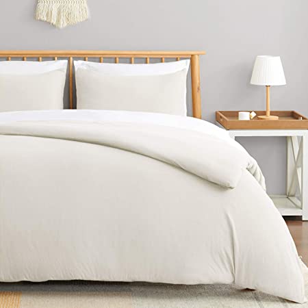 VEEYOO Jersey Knit Cotton Duvet Cover Set Twin Size - Soft Easy Care Duvet Cover with Zipper Closure and Coner Ties Breathable (Ivory, 1 Duvet Cover 1 Pillowcase)