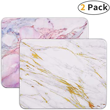 Marble Mouse Pad, 2 Pack Gaming Mouse Pad with Stitched Edges Waterproof Mousepads with Non-Slip Rubber Base for VicTsing, Pictek, Logitech Mouse, 8.2x10.2 inch 3mm Thick