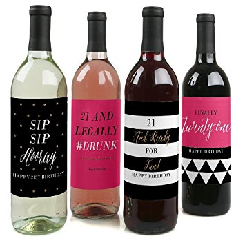 Finally 21 - Girl - Wine Bottle Labels Birthday Gift - Set of 4