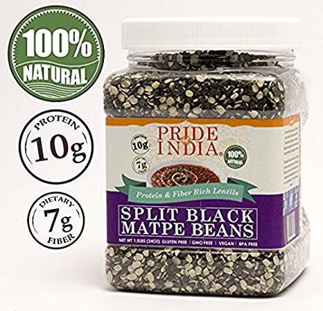 Pride Of India - Indian Split Black Gram Matpe Beans - Protein & Fiber Rich Urad Dal, 3 Pound Jar