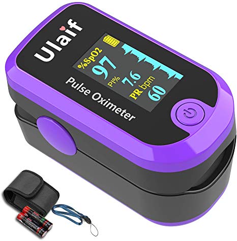 Pulse Oximeter Fingertip, Dual Color OLED Blood Oxygen Saturation Monitor for Pulse Rate and SpO2 Level, Suitable for Sports, Exercise, Include Lanyard and Batteries (Purple)