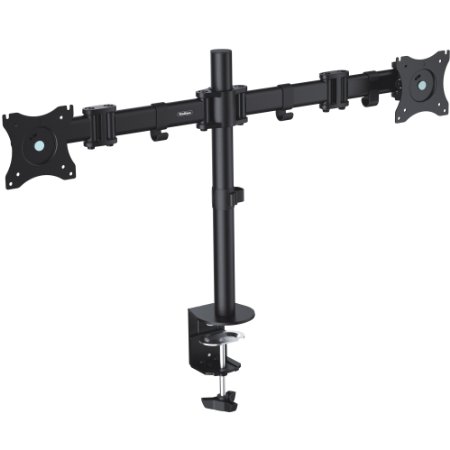 VonHaus Double Twin Arm LCD LED Monitor Desk Mount Bracket for 13"-27" Screens with ±45° Tilt, 360° Rotation & 180° Pull Out Swivel Arm - Max VESA 100x100 - Free 2 Year Warranty