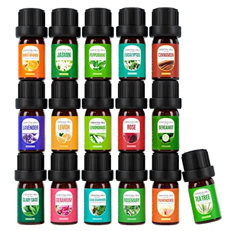 Homasy Essential Oils Gift Set, 100% Pure Aromatherapy Essential Oil Set, Top 16 Essential Fragrance Oil Set for Diffuser, Humidifier, Lavender, Sweet Orange, Tea Tree, Lemongrass, and More (16x5ml)