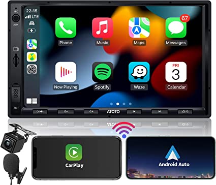 ATOTO F7 XE Wireless CarPlay & Wireless Android Auto Double-DIN Car Stereo, 7 Inch in-Dash Navigation, Mirrorlink, Phone Charge, Bluetooth, QLED Display, SiriusXM, HD LRV Input with Backup Camera, Mic