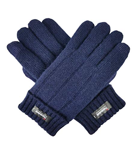 Bruceriver Men's Pure Wool Knitted Gloves with Thinsulate Lining with Rib Design