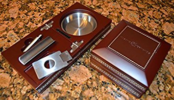 Habanos & Hermanos- Extravaganza Collection - The Compact Cigar Ashtray with Cigar Cutter and Punch. (Leather)