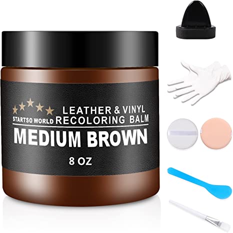 STARTSO World Leather Recoloring Balm with Mink Oil Leather Conditioner, Leather Repair Kit for Couches, Dark Brown Leather Dye