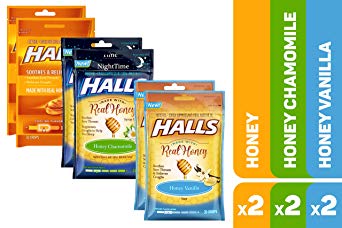 HALLS Honey Cough Drops Variety Pack - 170 total drops (Honey, Honey Vanilla & Honey Chamomile)