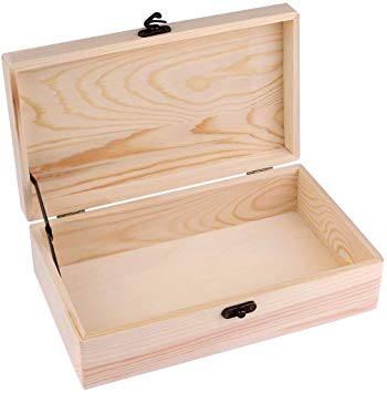 Unfinished Wood Box, Dedoot Wood Jewelry Box with Locking Clasp Rectangle Wood Box Organizer for Crafting Gift Box Artist Tool and Brush Storage Box, 9.7x5.5x2.7 Inch