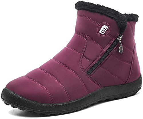 Scurtain Womens and Men Snow Boots Waterproof Ankle Anti-Skid Winter Fur Booties for Couple