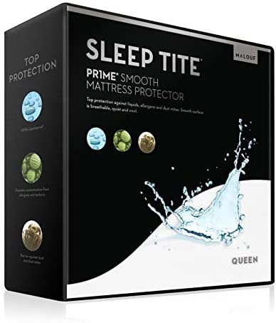 MALOUF Sleep TITE PR1ME Smooth 100% Waterproof Hypoallergenic Mattress Protector, Split Head King, White