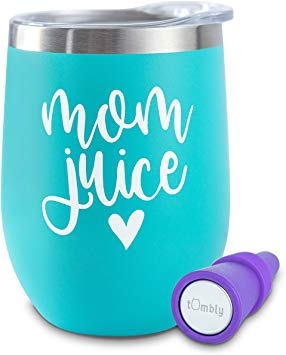 Mom Juice Tumbler – 12 oz Insulated Stainless Steel Tumbler with Lid – Includes Wine Stopper - Gifts for Mom, Mom Birthday Gifts, Mom Wine Glass, Mom Gifts, Gift ideas for Mom, Mom Juice Wine Glasses