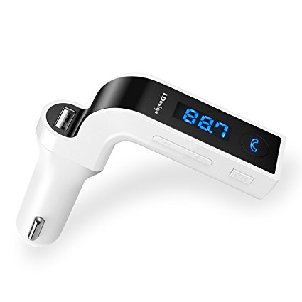 Bluetooth FM Transmitter,LDesign Wireless In-Car FM Adapter Car Kit with USB Car Charging for iPhone, Samsung, LG, HTC, Nexus, Motorola, Sony Android Smartphone - White