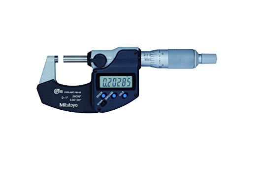 Mitutoyo 293-340-30 Digital Micrometer, Inch/Metric, Ratchet Thimble, 0-1" (0-25mm) Range, 0.00005" (0.001mm) Resolution,  /-0.00005" Accuracy, Meets IP65 Specifications