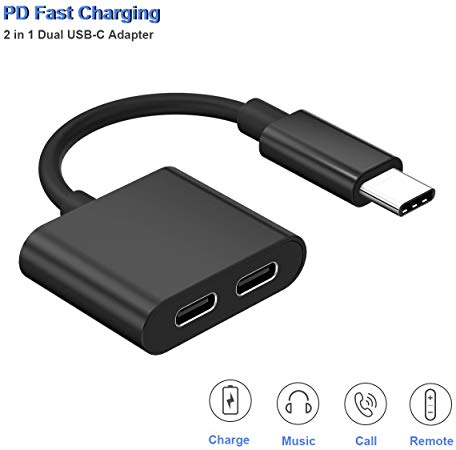 Dual Pixel 2 Headphone Adapter,2 in 1 USB Type C Earphone Audio Charge Adaptor PD Fast Charging Compatible with Huawei P20 Pro/P30 Pro/Mate 10 Pro/20 Pro,Google Pixel 3/3XL/2/2XL,Xiaomi 8 (black)