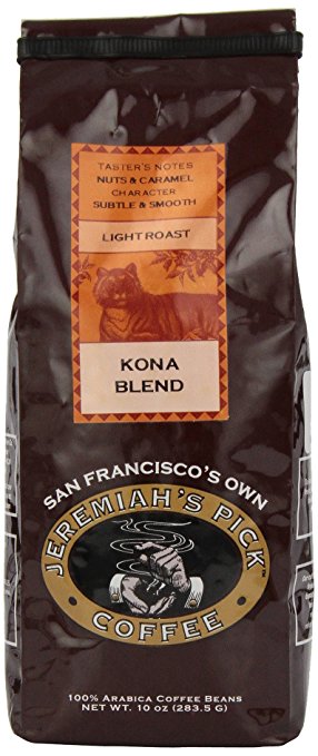 Jeremiah's Pick Coffee Kona Blend, Light Roast Whole Bean Coffee, 10 Ounce Bag