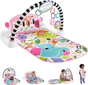 Fisher-Price Baby Playmat Glow and Grow Kick & Play Piano Gym, Pink Musical Learning Toy with Developmental Activities for Newborns 0  Months