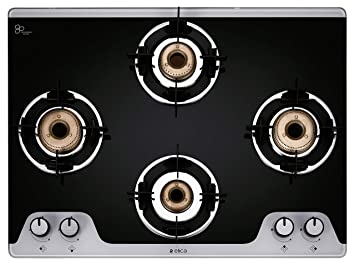 Elica Slimmest 4 Burner Auto Ignition Gas Stove with Double Drip Tray and Forged Brass Burners (694 CT VETRO 2J (TKN CROWN DT AI))