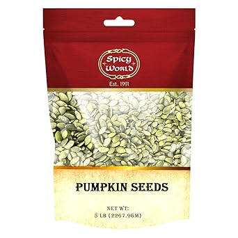 Spicy World Raw Pumpkin Seeds 5 LB Bag - Shelled, AAA Grade, Unsalted, Dry, Vegan, Bulk Bag