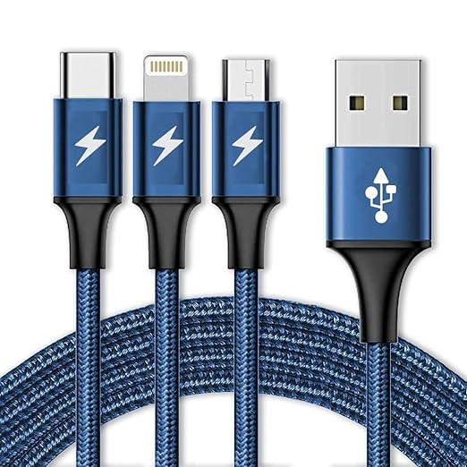 Marchpower VAR-NI 3 in 1 Charging Cable Nylon Braided Multiple USB Fast Charging Cable,Compatible For All Smartphone, Iphones And Android, iOS and Type C Devices.