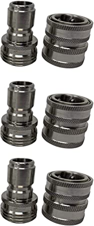 MTM Hydro Stainless Steel Garden Hose Quick Connect Garden Hose Connector Kit 3/4 Inch Solid Stainless Steel Fittings - Great for Pressure Washers and Home Use (SS GH Plug and Coupler Pack 3X3)