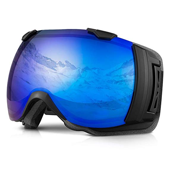 Terra Hiker OTG Ski Snowboard Goggles, Wide View Goggles for Men, Women & Youth, with 18.5%/28% VLT, 100% UV Protection and Interchangeable Lens