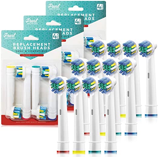 Replacement Brush Heads for Oral B- Professional Flossing Toothbrushes Compatible with Oralb Braun Electric Toothbrush- Pack of 12- Fits The Oral-B 7000, Pro 1000, Action, & More-