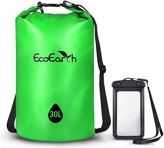 EcoEarth Waterproof Dry Bag (10L/20L/30L/40L)- Roll Top Dry Sack with Double Shoulder Straps Keeps Gear Dry for Kayaking, Beach, Rafting, Boating, Hiking, and Camping with Waterproof Phone Case