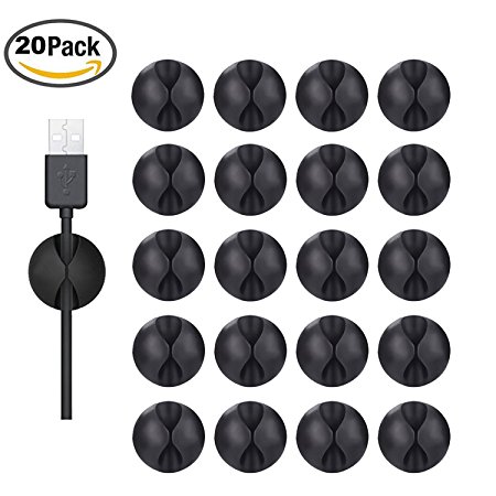 Adywe 20 Pack Desktop tough adhesive Cable Clips Holders, One Channel Cord Management System for Your Wires, Desktop Cable Organizers & Computer, Electrical, Charging or Mouse, usb cord (Black)