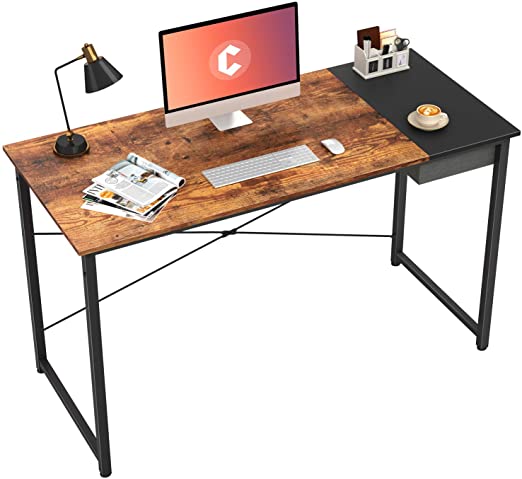 Cubiker Computer Desk 55" Home Office Writing Study Laptop Table, Modern Simple Style Desk with Drawer, Rustic Black