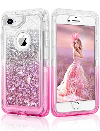 CHEERINGARY Case for iPhone 8 Case,iPhone 7 Case,iPhone 6 Case,iPhone 6S Case Quicksand Liquid Glitter Heavy Duty Shockproof Hard PC Case Gradient Nonslip TPU Bumper Cover 4.7 Inches,Gradient Pink