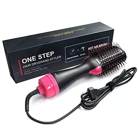 Hair Dryer & Volumizer Blow Dryer Brush, One Step Hot Air Brush,2-IN-1&Salon Negative Ions&Oval Blower Hair Dryer Brush，Ceramic Electric Blow Comb,Straightener&Curler Styler for All Hair Type