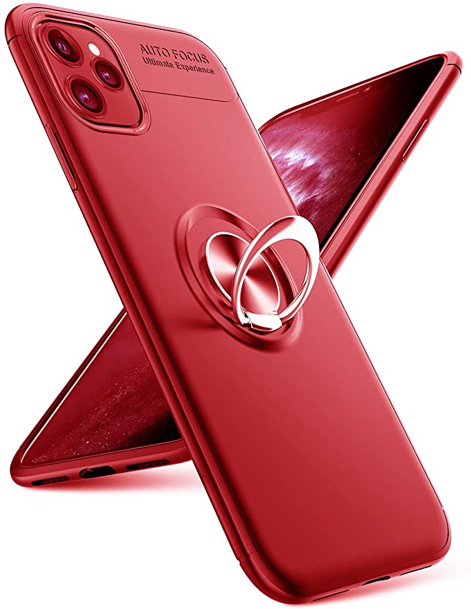 ORIbox Ring Kickstand Phone Case for iPhone 11 pro max， Super Thin Mobile Phone Cover Case with Matte Finish Coating Grip, red (iPhone 11 pro max case)