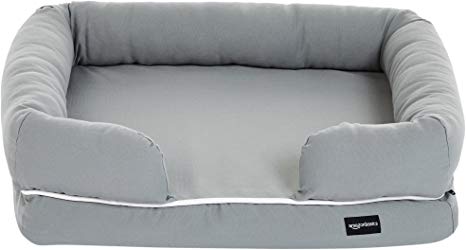 AmazonBasics Small Pet Dog Sofa Bolster Lounger Bed - 25 x 20 x 6.5 Inches, Grey