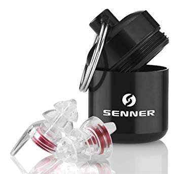 Senner WomenPro reusable hearing protection earplugs with aluminium container. Ideal for women, especially light to wear and quiet, for parties, festivals, concerts – red filter element / transparent