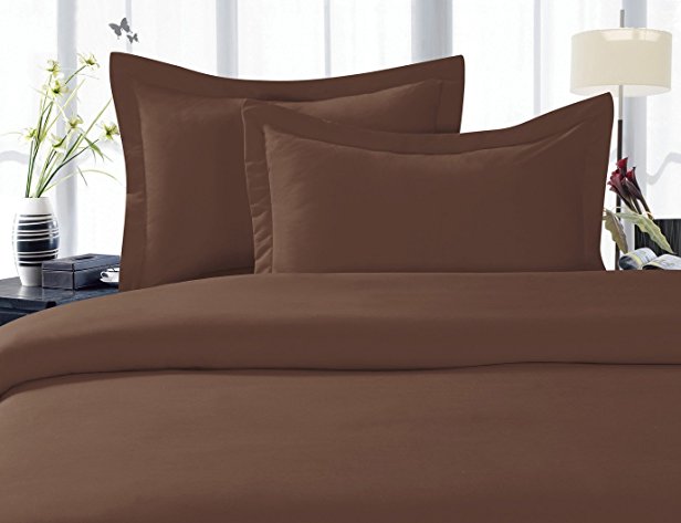 LinenTown 600-Thread-Count Egyptian Cotton Duvet Cover Set - Full/Queen, Chocolate Solid