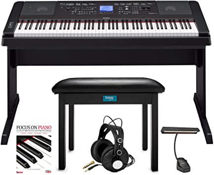 Yamaha DGX-660 88-Key Grand Piano Bundle with Knox Flip-Top Bench, LED Music Light, Knox Studio Headphones and Focus Piano Book/CD Bundle (5 Items)