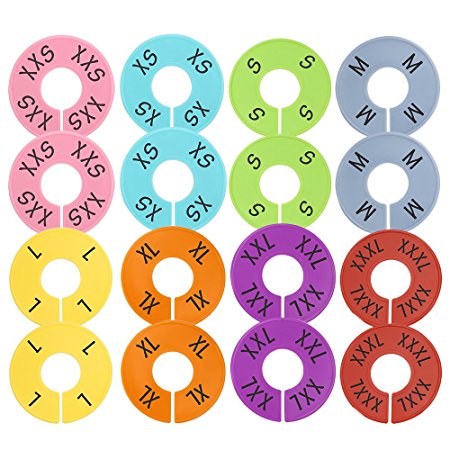 Caydo 16 Pieces 8 Colors Clothing Size Dividers Round Hangers Closet Dividers, Size XXS to XXXL