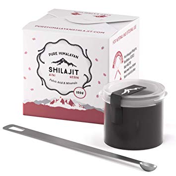 Genuine Shilajit Resin • 100gm • Measuring Spoon • 100% Natural & Pure • Wildcrafted in Siberia (Altai) • Natural Source of Fulvic Acid and Minerals