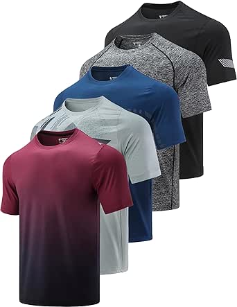 5 Pack Men’s Active Quick Dry Crew Neck T Shirts | Athletic Running Gym Workout Short Sleeve Tee Tops Bulk