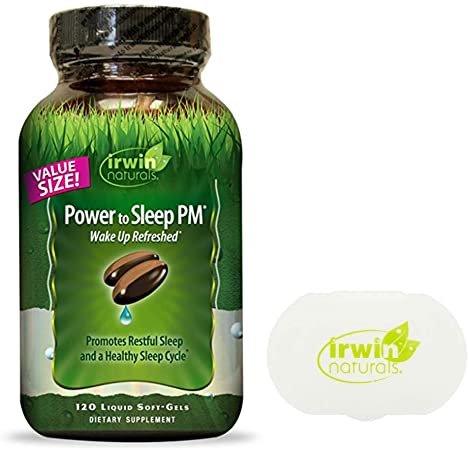 Irwin Naturals Power to Sleep PM Promotes Restful Sleep Cycle - 120 Liquid Softgels Bundle with a Pill Case