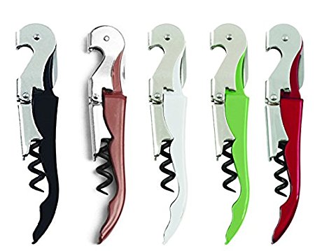 BeautyMood All-in-one Metal Double Hinged Restaurant Wine Bottle Opener, Waiter Quality Compact Stainless Steel Folding Corkscrew With Serrated Foil Cutter, 5 Pack