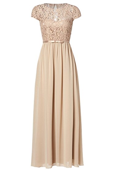 Ssyiz Custom Womens Vintage Floral Lace Cap Sleeve Long Chiffon Bridesmaid Evening Dress