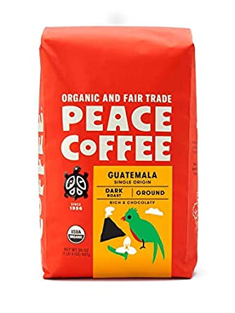 Peace Coffee Guatemala Dark Roast, Organic Fair Trade Single Origin Coffee, Ground 20 oz. Bag