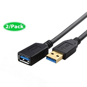 USB 3.0 Data Cable for Samsung Galaxy S5 / Note 4 / Note 3, Alucky Superspeed USB 3.0 Type A Male to Female Extension Cable 3 Feet 2 PCS--Black.
