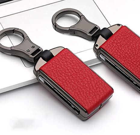 ontto Leather Key Fob Skin Keyless Metal Key Cover Case Keychain Keyring Fit for Volvo XC60 XC90 XC40 S90 V90 Red(1 keycover&1 Keychain)