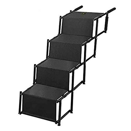 Pet Dog Car Step Stairs, Accordion Metal Frame Folding Pet Ramp for Indoor Outdoor Use, Lightweight Portable Auto Large Dog and Cat Ladder, Great for Cars, Trucks and SUVs Cargo, Couch and High Bed