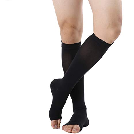 20-30mmHg Knee High Compression Socks Medical-Open Toe Women&Men Black,Beige S,M,L,XL