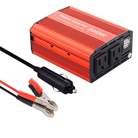 Cooolbuy 300W Car Power Inverter DC 12V to 110V AC Converter with Dual USB Charger